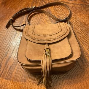 Nice Firm Body Faux Suede Braided & Fringed Gold Hardware Crossbody Bag!